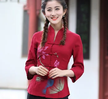 Sıcak Satış Yeni Kadın Çin Tarzı Yüksek Kaliteli Pamuk Keten Tang Takım Elbise Ceket Moda Baskı Üstleri Ceket Bayanlar günlük ceketler