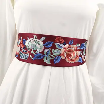 Japon Tarzı Kimono bel kemeri Elastik Kadınlar Çiçek Nakış geniş Kemer Retro Yukata Elbise Nakış Obi Kemer