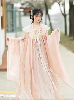 Orijinal Hanfu Şişman kadın elbisesi Büyük Boy Taze Chebula Etek Han Elemanları Komple Bir Set Tang Tarzı 9 adet / takım
