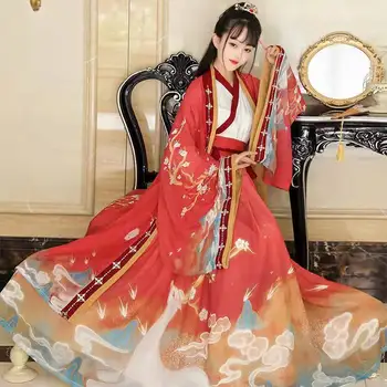 Hanfu kadın elbise Çin tarzı bel boyu elbise antik kostüm ilkbahar ve sonbahar çin geleneksel elbise kızlar için 한복
