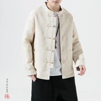 2023New Kimono Ceket Erkekler Geleneksel Sinicism Ekleme Renk Maç Gömlek Keten Hanfu Üst Uzun Kollu Tang Takım Elbise Kung Fu Giyim