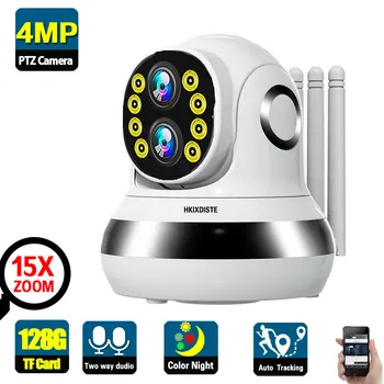 4MP 2K Çift Lens Wfıı Kamera Açık 15X Zoom Otomatik İzleme PTZ IP Güvenlik Kamera Renkli Gece Görüş CCTV Gözetim Kamera