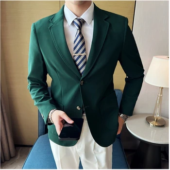 Yeni Bahar Sonbahar erkek Eğlence Takım Elbise Blazer Şık, İnce ve Yakışıklı Smokin İngiliz Saf Renk İş Rahat erkek Takım Elbise Mont