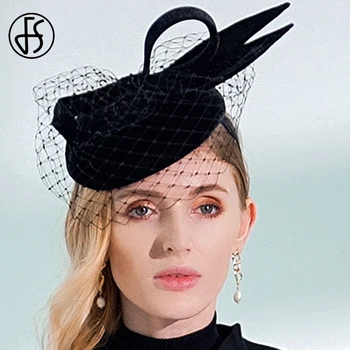 FS 2021 Fascinators Siyah Pillbox Şapka Peçe Yay İle %100 % Avustralya Yün Keçe Düğün Şapkalar Kadınlar Gelin Kokteyl Kilise Fedoras