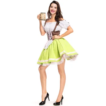 Kadınlar İçin Yeşil Elbise Bira Festivali Geleneksel Bavyera kostüm Oktoberfest Dirndl Etek Bar İş Elbiseleri