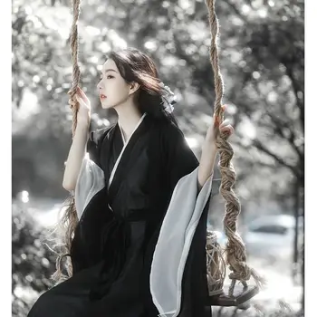 Hanfu Geleneksel Elbise Kadınlar Çin Siyah Set Kadın Cadılar Bayramı Cosplay Kostüm Yaz Parti Kıyafet Artı Boyutu XL