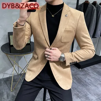 DYB & ZACQ Geyik Derisi Deri Ceket Blazer Erkekler Casual Slim Blazer Hombre Takım Elbise Deri Ceket Erkekler Erkek Giyim 6 Renk