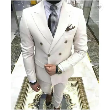 2023 Zarif Erkek Düğün Takım Elbise Slim Fit Tepe Yaka Kruvaze 2 Adet En İyi Erkek Damat Giyim Düğün Smokin Trajes De Hombre
