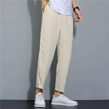 Yaz erkek Pantolon Pamuk Keten Moda rahat pantolon Düz Renk Nefes Gevşek Şort düz pantolon Streetwear M-5XL
