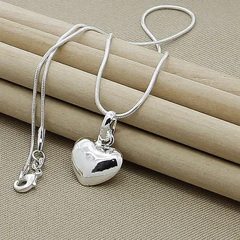 sıcak satış 925 Ayar Gümüş Katı Kalp Kolye 18-30 İnç Yılan Zinciri Kadınlar İçin Kız Düğün Charm moda takı lüks