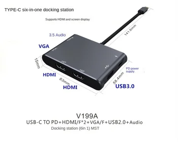 6-in-1 Tip C HDMI * 2 + VGA + USB2.0 + Ses + Güç Teslimat: MST Desteklenen Yerleştirme İstasyonu