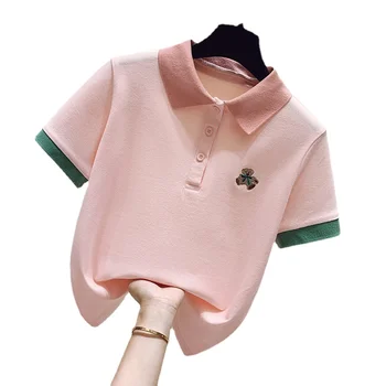 2023 İşlemeli Golf Takım Elbise kadın Yaz Polo Üst Pamuk Kısa Kollu kadın Çok Yönlü Rahat Nefes T-shirt