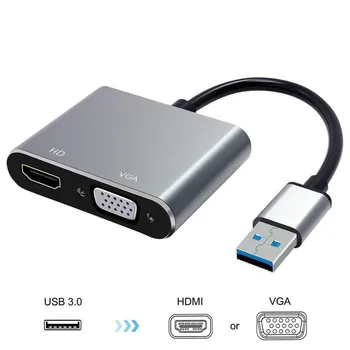 1080P USB 3.0 HDMI uyumlu VGA 2in1 Adaptörü 2K HD Çoklu Ekran USB HDMI uyumlu Dönüştürücü Windows 7/8/10 Mac OS için
