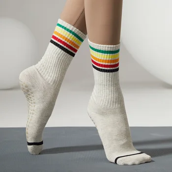 LuLu Spor Koşu Sokak Yoga Yaz Buzağı Çorap Kadın Antiskid Diz Yüksek Pilates Karışımlı Gökkuşağı Buzağı Ince Nefes Çorap