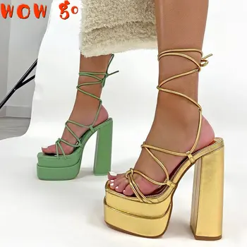 Yaz Moda Şeker Renk kadın Sandalet Yüksek Topuklu Lace Up Platformu Gladyatör Ayakkabı Retro INS Marka Kadın Roma Goth