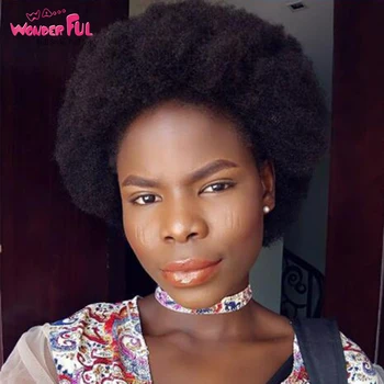 Harika Moda Afro Kinky kıvırcık insan saçı Peruk Kadınlar Için Günlük Kısa Perulu Remy Saç 150 % Yoğunluk Ucuz Tam Makine Yapımı