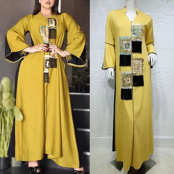 Fas Abaya Dubai Kaftan İslam Kadın Elbise Sequins Uzun Elbisesi Jilbab Ramazan Hint Giyim