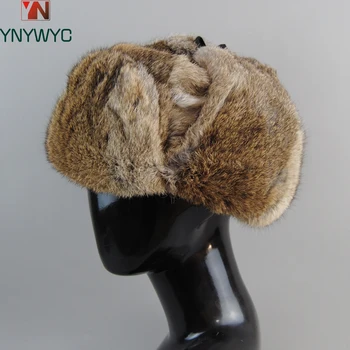 2023 Sıcak Satış Erkek Kış Açık Gerçek Tavşan Kürk Bombacı Şapka Erkekler Sıcak Kabarık %100 % Doğal Tavşan Kürk Kapaklar Unisex Hakiki Kürk Kap