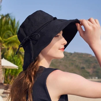 yeni pamuk Plaj Yay Şapka Kadınlar İçin Şapka Kadın Bayan Kova Şapka şapka yaz kadın Anti-UV Panama Yaz güneşlikli kep Viseira
