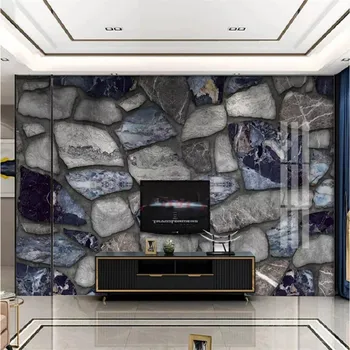Lüks Ev Dekor Duvar duvar kağıdı 3D Gri Mavi Modern Minimalist Mermer Bloklar Mozaik Duvar Fotoğraf Duvar Kağıtları Papel De Parede 3D