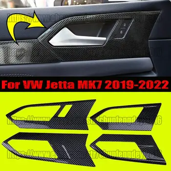 VW Jetta için MK7 2019-2023 4 ADET Karbon fiber İç Kapı Kolu Anahtarı Dekor Kapak trim araba aksesuarları