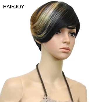 HAIRJOY Mix renk kısa düz ısıya dayanıklı sentetik saç peruk siyah kadın için