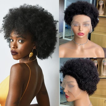 Toplu Satış Kabarık Afro Kinky kıvırcık insan saçı Peruk Siyah Kadınlar İçin Doğal Afrika Peri Kesim Dantel Peruk Ücretsiz Kargo Promosyon