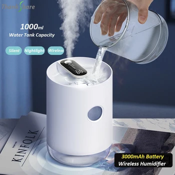 1000ml Ev Hava Nemlendirici 3000mAh Taşınabilir Kablosuz USB Aroma su buhar makinesi Pil Ömrü Gösterisi Aromaterapi Humidificador