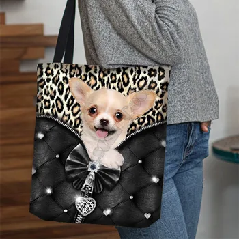 Yayın Chihuahua Tüm Baskılı Tote Çanta Kolu Depolama Alışveriş Çantası Katlanabilir Kullanımlık Tote Çok Amaçlı 14 Stil köpek desen