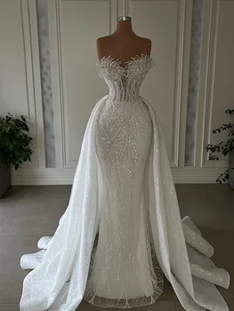 Büyüleyici Sequins Mermaid düğün elbisesi Gelin İçin Sevgiliye Boyun Dantel Boncuk Vestido De Noiva Sereia gelinlikler 2023