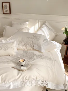Fransız Tarzı High-End ve Moda Uzun Elyaf Pamuk Dört Parçalı Dantel İşlemeli pamuk yorgan Kapak Saray tarz yatak takımı