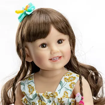 Yeni Kahverengi Kıvırcık Saç Peruk 22 inç Yeniden Doğmuş Bebekler için, uzun Kıvırcık Saç 48-55cm Silikon Yeniden Doğmuş Bebek Bebek Saç Peruk