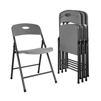 COSCO Katı Reçine Plastik Katlanır Sandalye, İç / Dış Mekan, Çift Destekli, Gri, 4'lü Paket